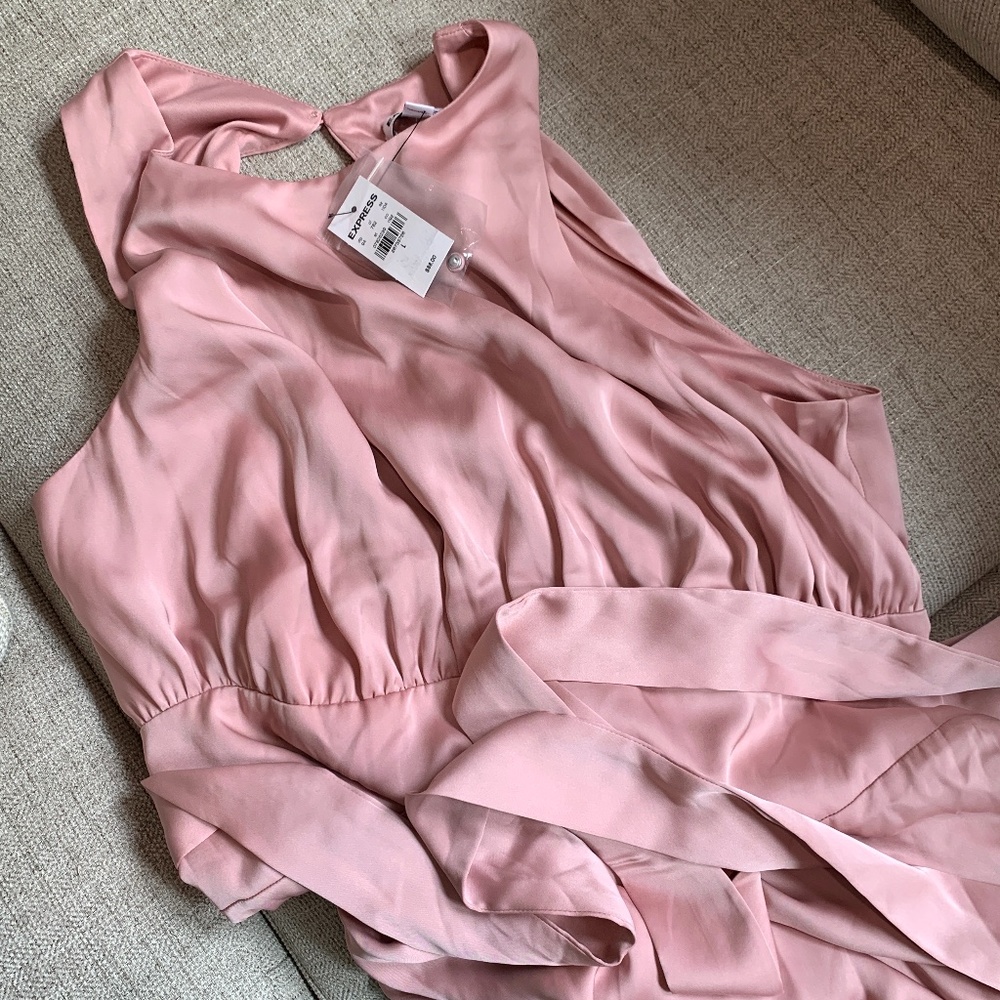 Pink Formal Halter Top Midi Dress